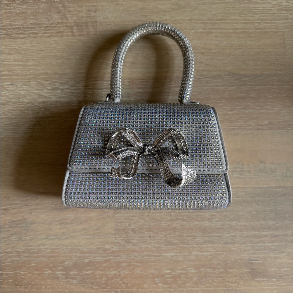 Self-Portrait Silver Mini Bag with Bow Detail